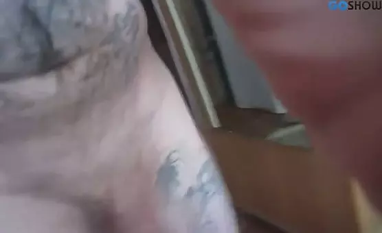 Mirrored Masturbation Tattooed Man and His Erect Stimulation